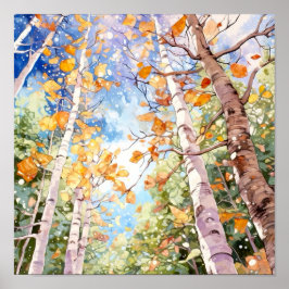 Birch Forest Watercolor Painting Poster