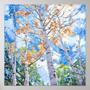 Birch Forest Watercolor Painting Poster