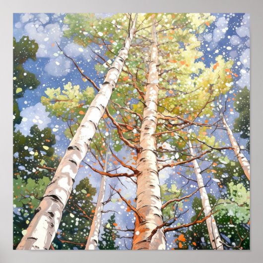 Birch Forest Watercolor Painting Poster (Vorne)