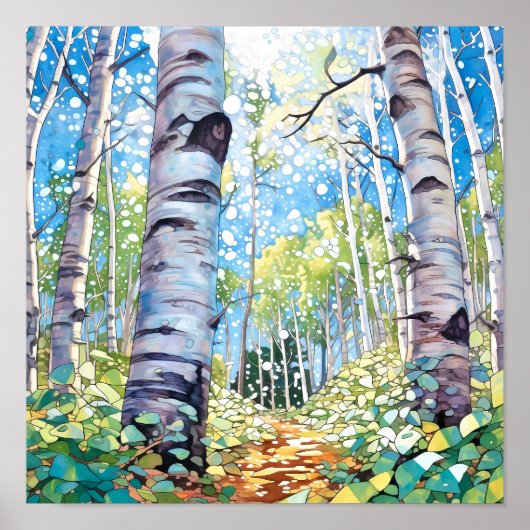 Birch Forest Watercolor Painting Poster (Vorne)