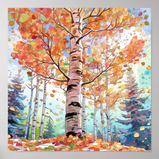 Birch Forest Watercolor Painting Poster (Vorne)