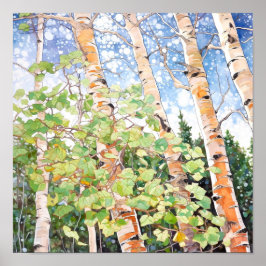 Birch Forest Watercolor Painting Poster