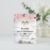 Birch Heart Rustikales Land Save the Date Ankündigungspostkarte (Stehend Vorderseite)