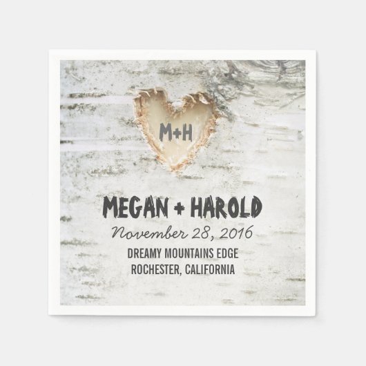 Birch Herz Rustikaler Baum Inspiriert Serviette (Vorderseite)