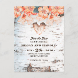 Birch Herz Rustikales Land Fall Save the Date Ankündigungspostkarte