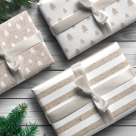 Birch Kraft Paper Modernes Weihnachtsbaummuster Geschenkpapier Set