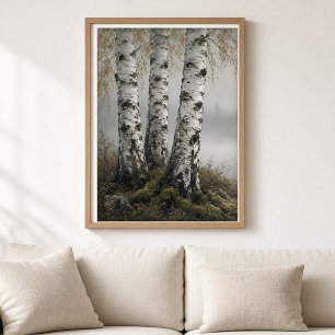 Birch Lake Nebel Kunst Druck Poster