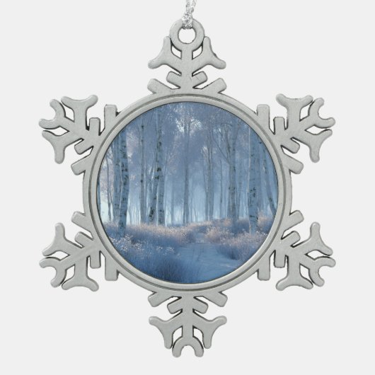 Birch Radiant Snow Forest  Schneeflocken Zinn-Ornament (Vorderseite)