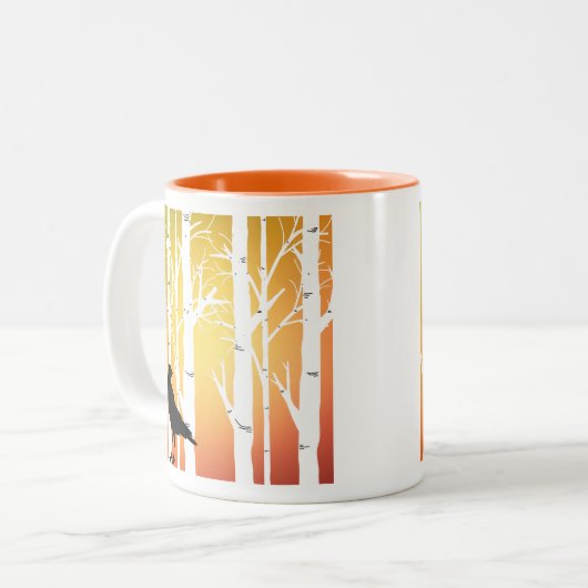 Birch Tree and Crow Zweifarbige Tasse (Vorderseite Links)