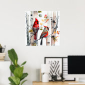 Birch Tree and Kardinals Poster (Heimbüro)