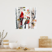 Birch Tree and Kardinals Poster (Küche)