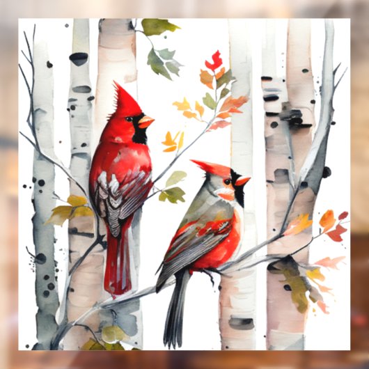 Birch Tree and Kardinals Window Cloning Fensteraufkleber (Blatt 2)