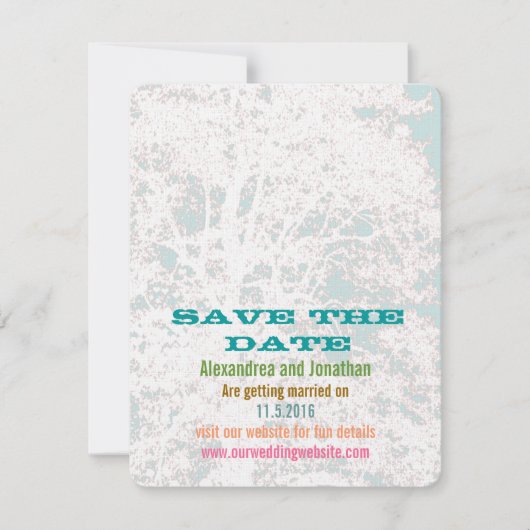 Birch Tree Aqua Playbill Schriftart Save the Date Einladung (Vorderseite)