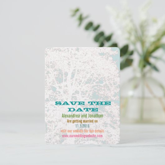 Birch Tree Aqua Playbill Schriftart Save the Date Einladung (Stehend Vorderseite)