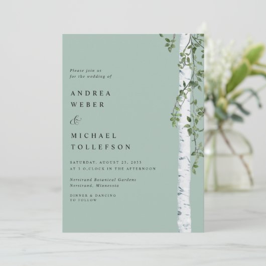 Birch Tree Aspen Greenerity Sage Wedding Einladung (Stehend Vorderseite)