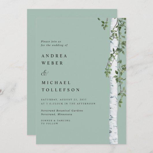 Birch Tree Aspen Greenerity Sage Wedding Einladung (Vorne/Hinten)