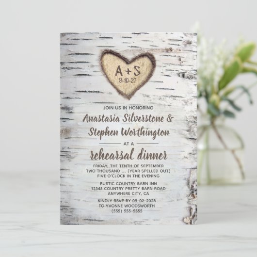 Birch Tree Bark Rustic Country Probe Dinner Einladung (Stehend Vorderseite)
