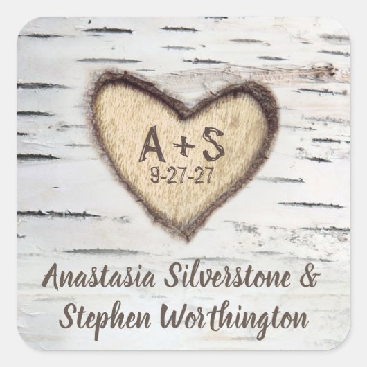 Birch Tree Bark Rustic Country Wedding Liebhaber Quadratischer Aufkleber (Vorderseite)