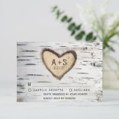 Birch Tree Bark Rustic Country Wedding RSVP Cards Karte (Stehend Vorderseite)