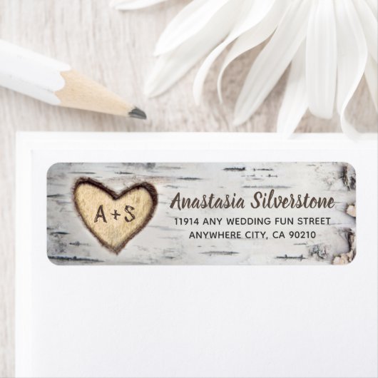 Birch Tree Bark Rustic Country Wedge Address (Insitu)