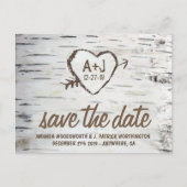 Birch Tree Bark Rustic Wedding Save the Date Cards Ankündigungspostkarte (Vorderseite)