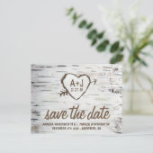 Birch Tree Bark Rustic Wedding Save the Date Cards Ankündigungspostkarte (Stehend Vorderseite)