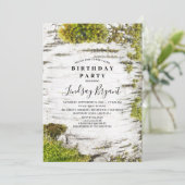 Birch Tree Bark Rustic Woodland Geburtstag Einladung (Stehend Vorderseite)
