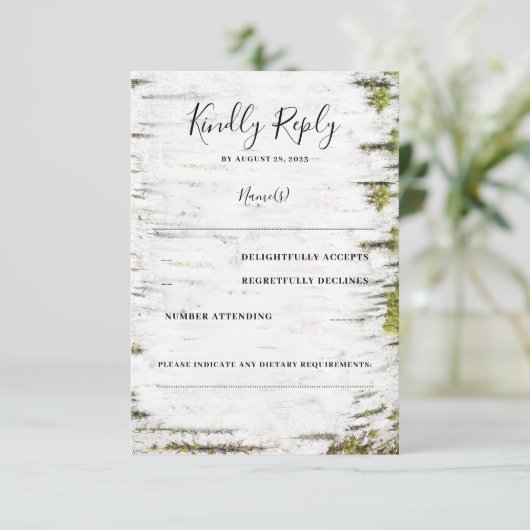 Birch Tree Bark Rustikale Hochzeit im Herbst UAWG RSVP Karte (Stehend Vorderseite)
