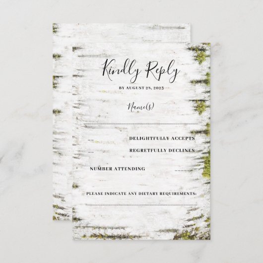 Birch Tree Bark Rustikale Hochzeit im Herbst UAWG RSVP Karte (Vorne/Hinten)