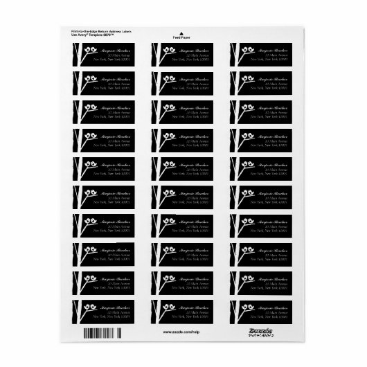 Birch Tree Birds Address Labels Black (Vorne)
