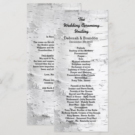 Birch Tree Black and White Tall Wedding Program Programm (Vorne/Hinten)