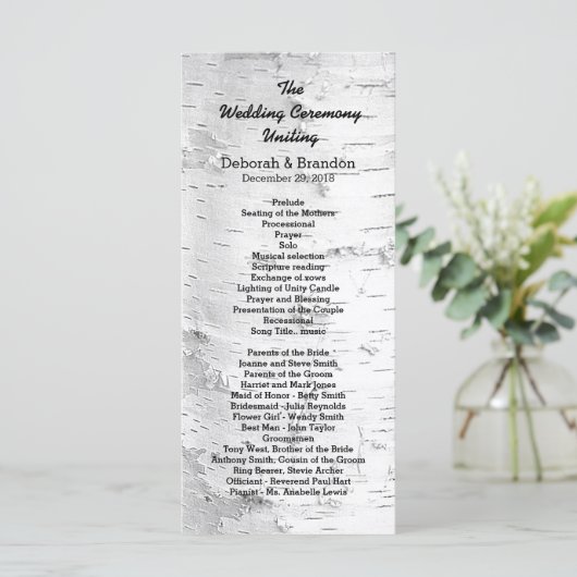 Birch Tree Black and White Tall Wedding Program Programm (Stehend Vorderseite)
