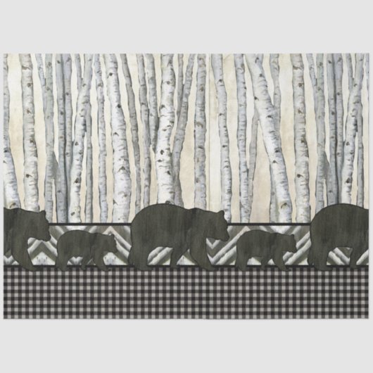 Birch Tree Black Bear Rustic Decoupage Seidenpapier (Vorderseite)