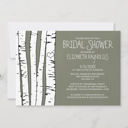 Birch Tree Bridal Dusche Einladungen (Vorderseite)