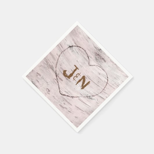 Birch Tree & Carved Heart Rustic Wedding Party Serviette (Ecke)