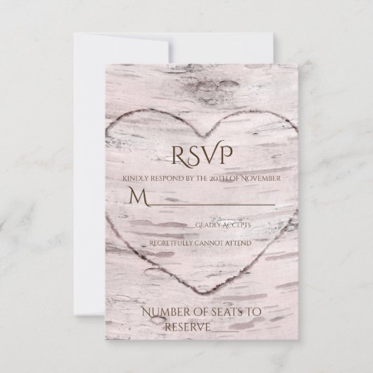 Birch Tree & Carved Heart Rustic Wedding RSVP (Vorderseite)