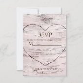 Birch Tree & Carved Heart Rustic Wedding RSVP Karte (Vorderseite)