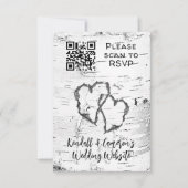 Birch Tree Carved Hearts QR code Wedding RSVP (Vorderseite)