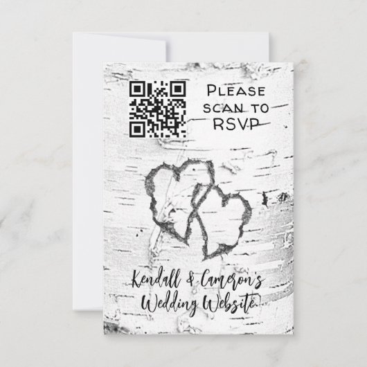 Birch Tree Carved Hearts QR code Wedding RSVP (Vorderseite)