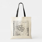 Birch Tree Carved Hearts Wedding Welcome Bags Tragetasche (Rückseite)