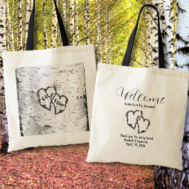 Birch Tree Carved Hearts Wedding Welcome Bags Tragetasche