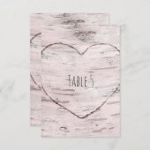 Birch Tree & Carved Herz Rustikale Tischnummer (Vorne/Hinten)