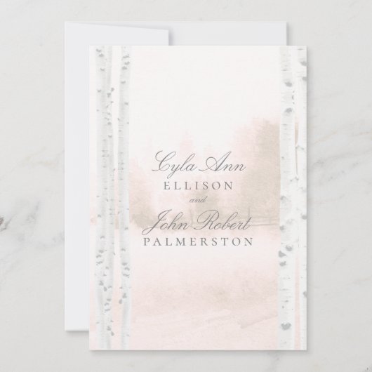 Birch Tree Forest Blush Wedding Einladung (Rückseite)