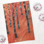 Birch Tree Forest Geschirrtuch<br><div class="desc">Ein modernes Landschaftsbild eines Birken- oder Aspenwaldes in kräftigen Rot-,  Orange- und Gelbtönen. Originelle Kunst von Nic Squirrell.</div>