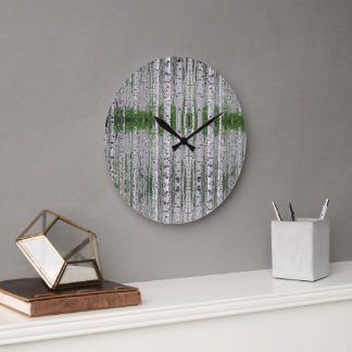 Birch Tree Forest Nature Große Wanduhr