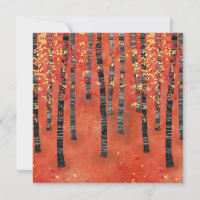 Birch Tree Forest Red