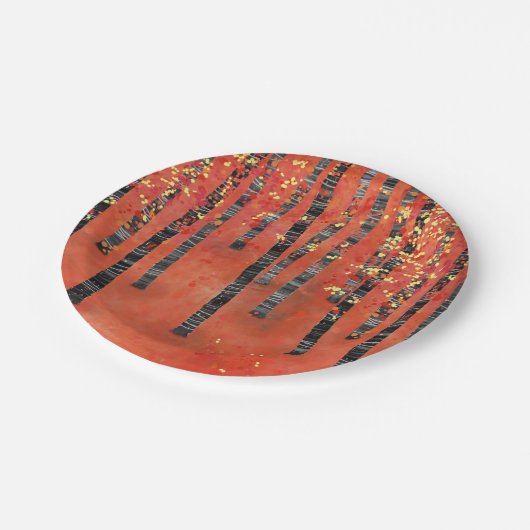 Birch Tree Forest Red Pappteller (Schrägansicht)