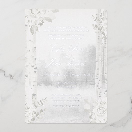 Birch Tree Forest Wedding Folieneinladung (Vorderseite)