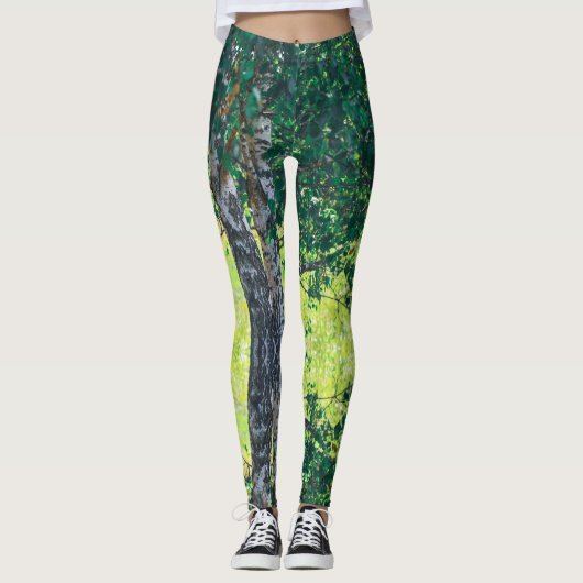 Birch Tree Green Blätter Leggings (Vorderseite)