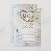 Birch tree heart initials rustikale Hochzeit RSVP (Vorne/Hinten)